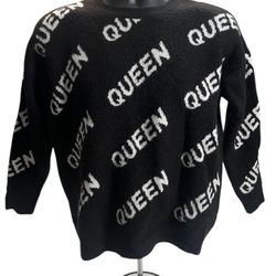 Forever 21 QUEEN Black Sweater Woman’s Medium | Soft Knit Pullover Crewneck