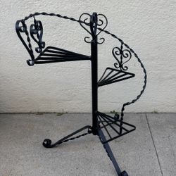 3 Tier Black Metal Spiral Staircase Plant Stand - 2 Available 