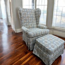 Gorgeous custom wingback with trap door ottoman