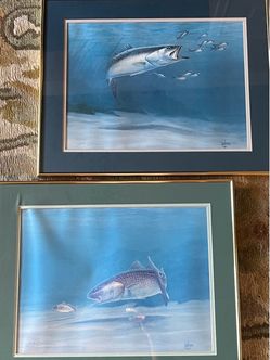 Signed Numbered Fish Art Prints Framed Set of 2