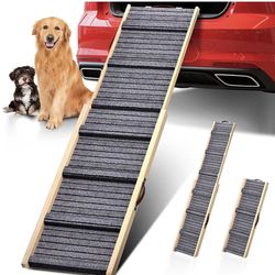 Dog Ramp for Car, 71''x 17'' Extra Long Deluxe Telescoping Design Wooden Pet Ramp, Pet Stair Ramps for Truck SUV with Non-Slip Surface, Portable Outdo