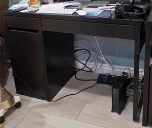 Black Computer Desk with Drawers and Cabinet