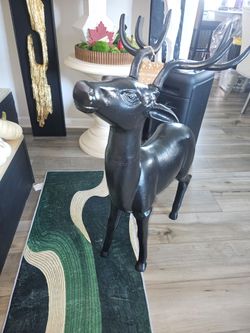 Large Black Metal Deer Statue