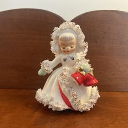 Vintage Holt Howard Ermine Angel Figurine Candle Holder Bells Christmas 3.75” W x 3.5” D x 4.25” T