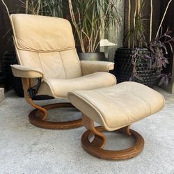 Ekornes Stressless Leather Recliner and Ottoman 