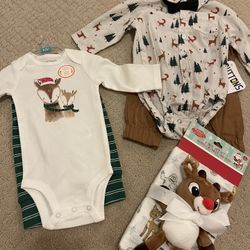 Infant Boy Reindeer Christmas Outfits Rudolph Swaddle Blanket Plush (3-6 Months)