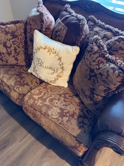 Victorian Style Sofa with Carved Wood Frame