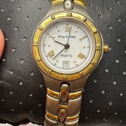 Vintage  KRUG-BAÜMEN Regatta Womens 27mm Quartz Watch Date 18KGP Silver White
