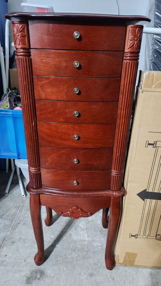 Worthington Noble Cherry Jewelry Armoire With Drawers And Swing Doors
