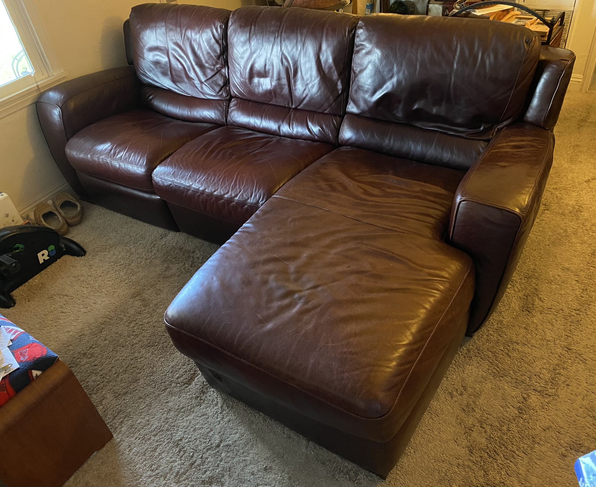 EXCELLENT CONDITION Genuine Leather Couch (Cherry Red)