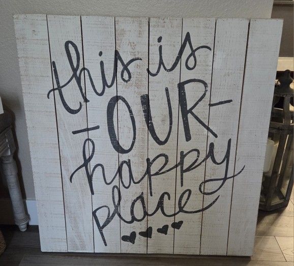 This Is Our Happy Place White Wood Sign