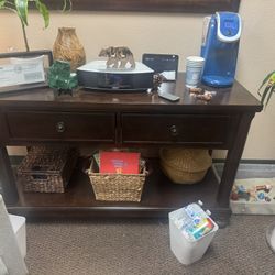Title: Solid Wood Console Table with Drawers & Lower Shelf