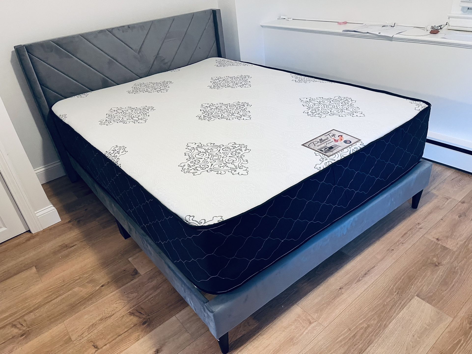 Queen Size Bed Frame-Queen Mattress 12”thick Brand New Delivery All Cities 
