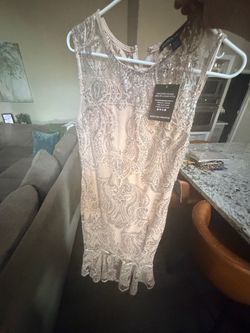 BOSTON PROPER. Champagne Sequin Lace Formal Dress