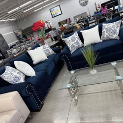 Beautiful Sofa Set 💙 Blue Fabric 