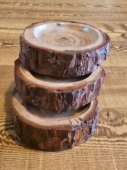 (Set of 3) All Natural Handmade Rustic Pecan Wood Deco Coasters Functional Artwork Reversible set