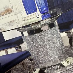 Beautiful Standard Height 5 Piece Dining Set You Can Choose From Black Velvet Grey Velvet Blue Velvet And Navy Velvet Chrome Chairs Firm Price $1,430