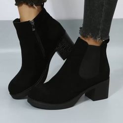 Shein Black suede block heel ankle boots