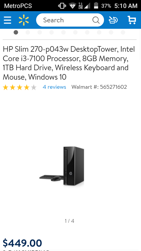 HP Slim 270-p043w DesktopTower, Intel Core i3-7100 Processor, 8GB Memory, 1TB Hard Drive, Wireless Keyboard and Mouse, Windows 10