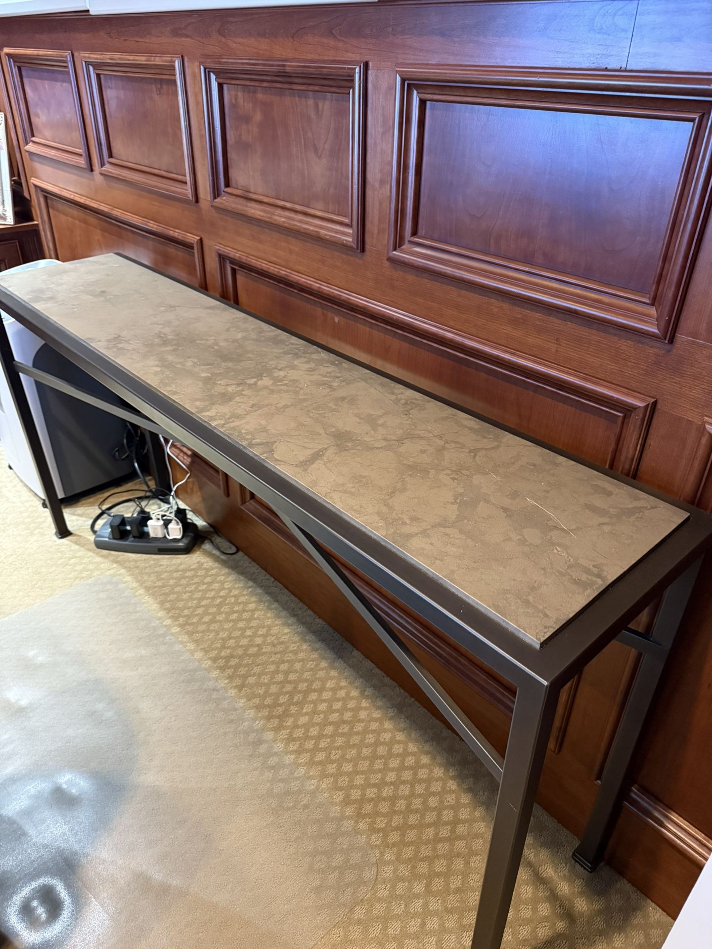 Modern Metal Console Table with Stone Top Narrow Entryway Hall Sofa Table