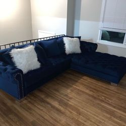 Royal Blue Velvet RAF Sectional /couch /Living room set