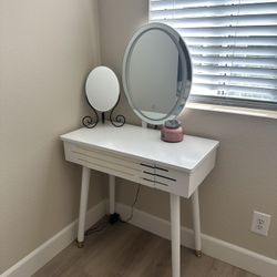 Makeup Vanity Table Set with Touch Screen Adjustable Lighted Mirror, 1 Drawer with Make-Up Organizer