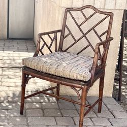 Nice Near Perfect Vintage Chinoiserie Lattice Back Cockpen Faux Bamboo Armchair Desk Chair