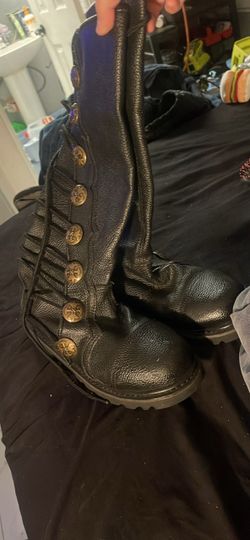 Tall Black Leather Boots with Gold Buttons