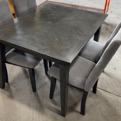 DARK GREY WOOD DINING TABLE SET WITH 4 CHAIRS