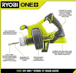 Ryobi 18V ONE+ Hybrid 25' Drain Auger
