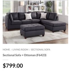 Ebony Sectional Sofa With Ottoman 