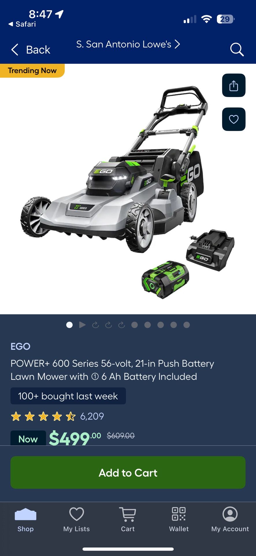 EGO POWER+ 600 Series 56-volt, 21-in Push Battery Lawn Mower with • 6 Ah Battery Included