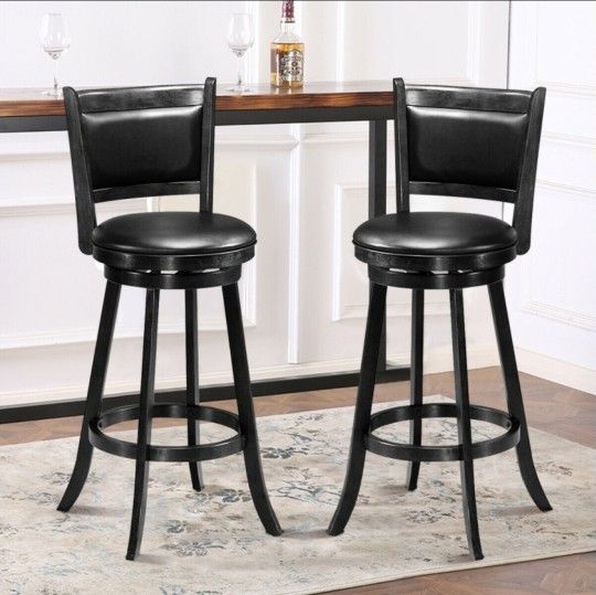 Set Of 2 29 Inch Wooden 360 Swivel Bar Stools