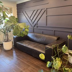 Genuine Black Leather Sofa 7ft Wide, 28in High ,37in Deep