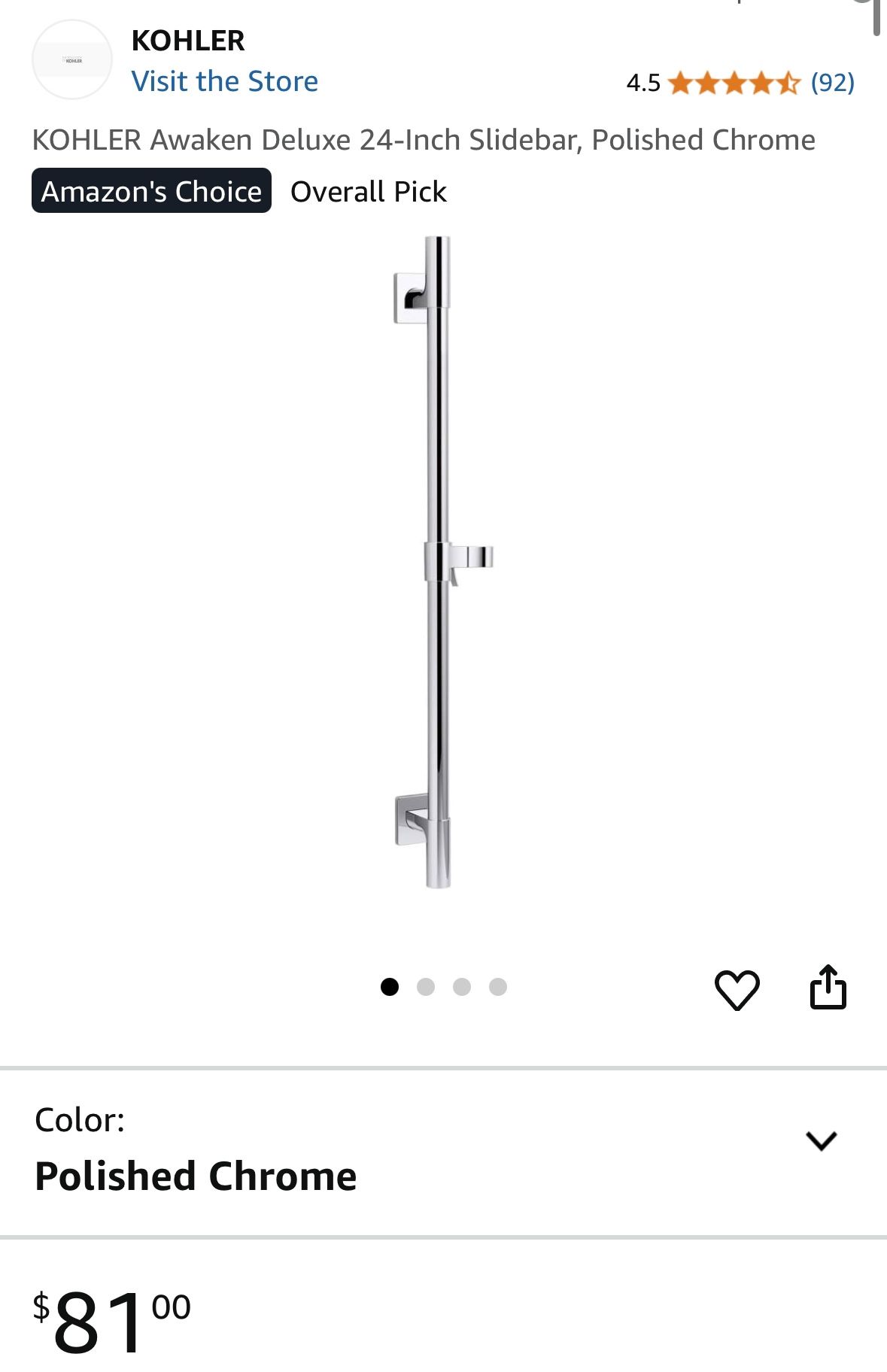 KOHLER Awaken Deluxe 24-Inch Slidebar, Polished Chrome