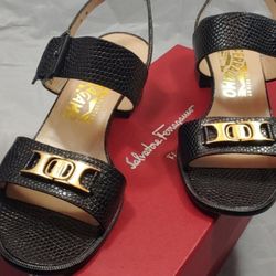 Salvador Ferragamo black leather heels