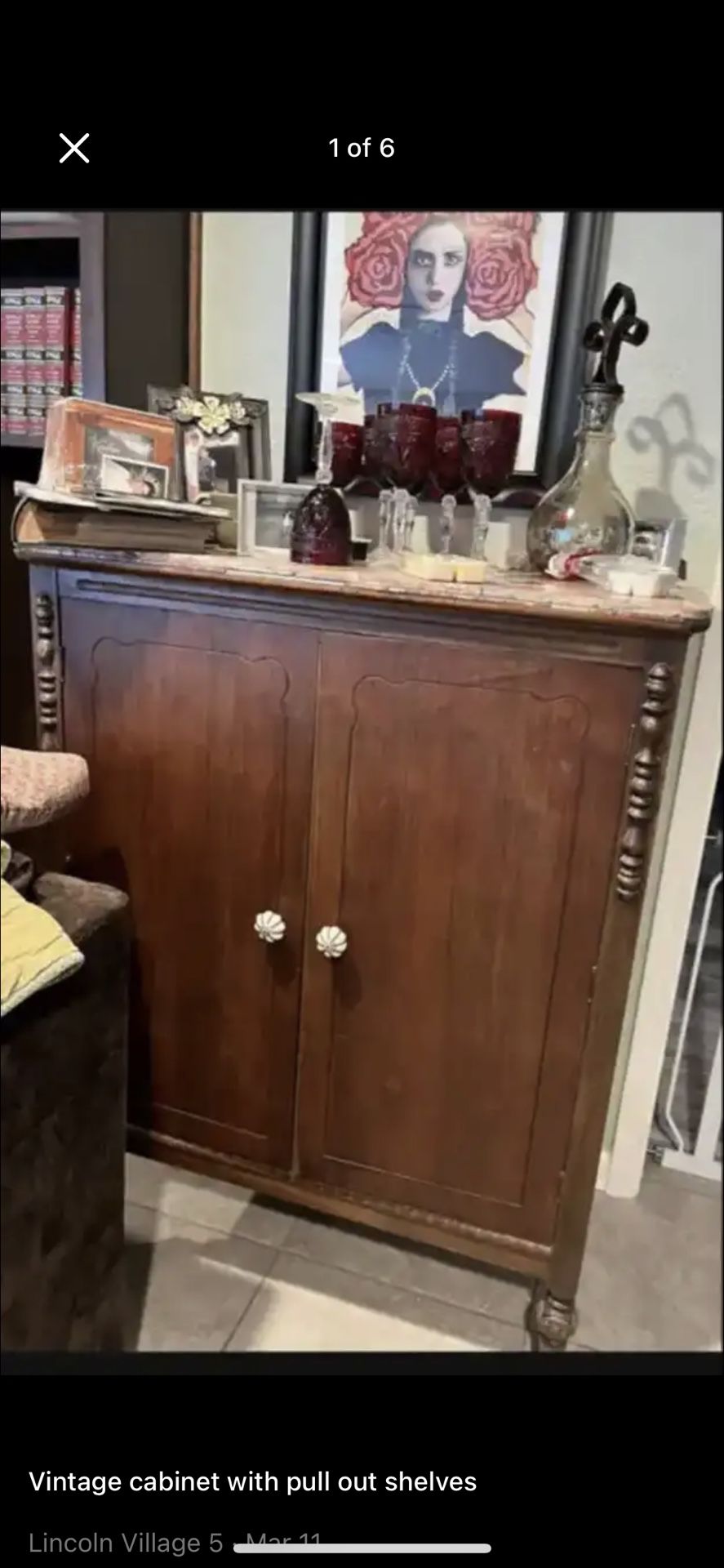 Vintage Oak Cabinet With Tile Topper 