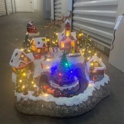 Christmas SANTA & HIS GOLF CART REINDEER LIGHTS UP & Plays X-mas Music Animated