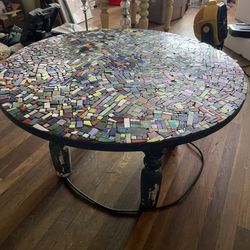 STAIN GLASS TABLE ROYAL BLUE