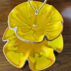 Yellow Mid Century Two Tier Dish