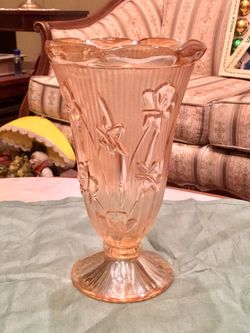 Beautiful large amber Carnival glass vase