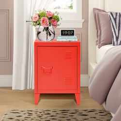 Red Metal Nightstand with Door — Like New