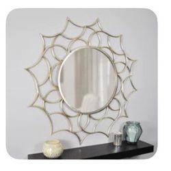 Melita Eclectic Accent Mirror – Gold Sunburst Wall Mirror – Stylish Home Decor