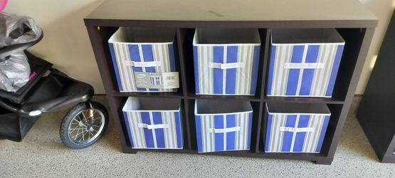 Dark Brown 6-Cube Storage Shelf with Fabric Bins