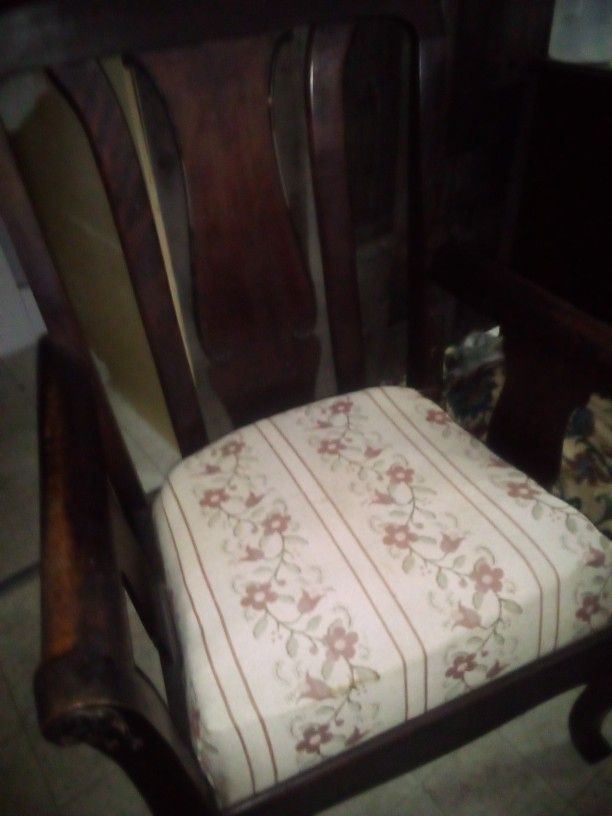 Antique Upholstered Wood Side Armchair