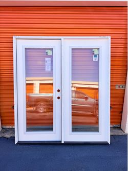 JELD-WEN Impact 72-in x 80-in x 4-9/16-in Jamb White Steel Left-hand outswing French Door with Low-E
