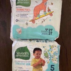 New diapers (these 2 packs + around 70-80 diapers and training pants other brands ) $35 for all