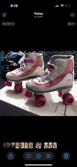 Roller derby, brand rollerskates, size 4 pink and white
