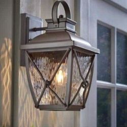 Home Decorators Collection Springbrook 15 in. Rustic 1-Light Outdoor Wall Lamp with Clear Water Glass Shade
