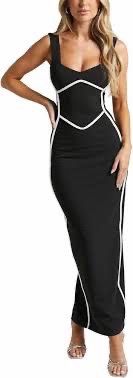 Black Maxi Dress with White Contrast Trim